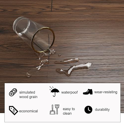 Miniatura 3 de Oxdigi Rollo de azulejos de vinilo grueso autoadhesivo, suelo de tablones de madera, impermeables, resistentes, fáciles de instalar, marrón intenso,