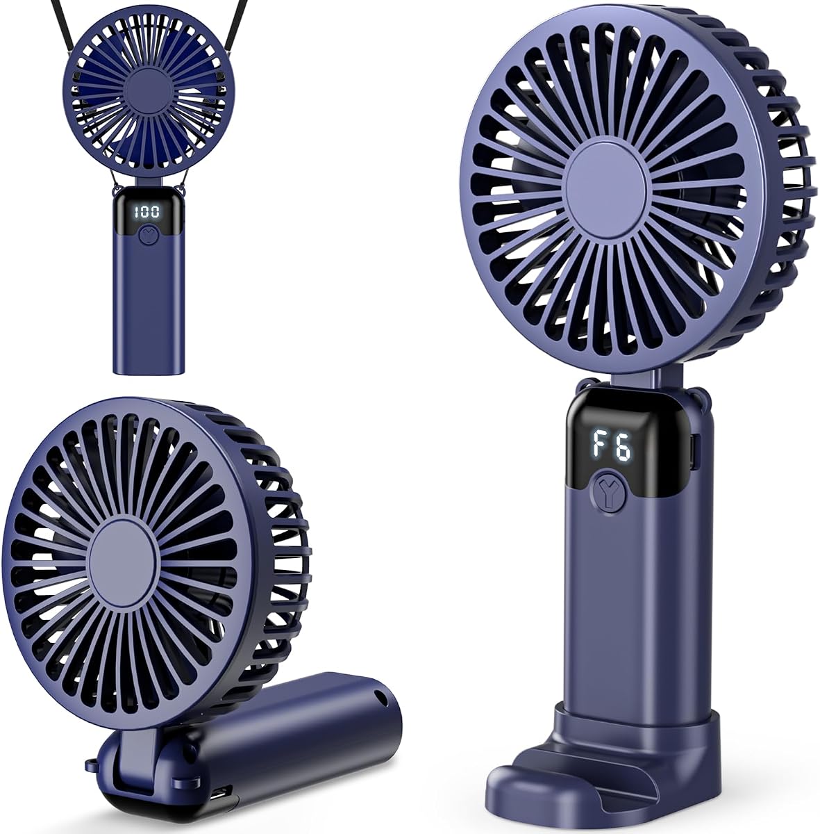 Handheld Fan, USB Rechargeable Portable Mini Hand Held Fan with 6 Speeds 4000mAh Battery Operated, Foldable Desk Small Fans with LED Display for Home Office Travel Outdoor Use, Summer Gift (Blue)