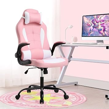 BLKMTY PC Gaming Ergonomic Computer Chair - Adjustable Office Swivel Video Game Racing Chair with Lumbar Support and Headrest - High Back Executive for Adults, Pink