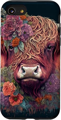 Funda para iPhone SE (2020) 7 8 Western Boho Highland Cow Farmer Lover