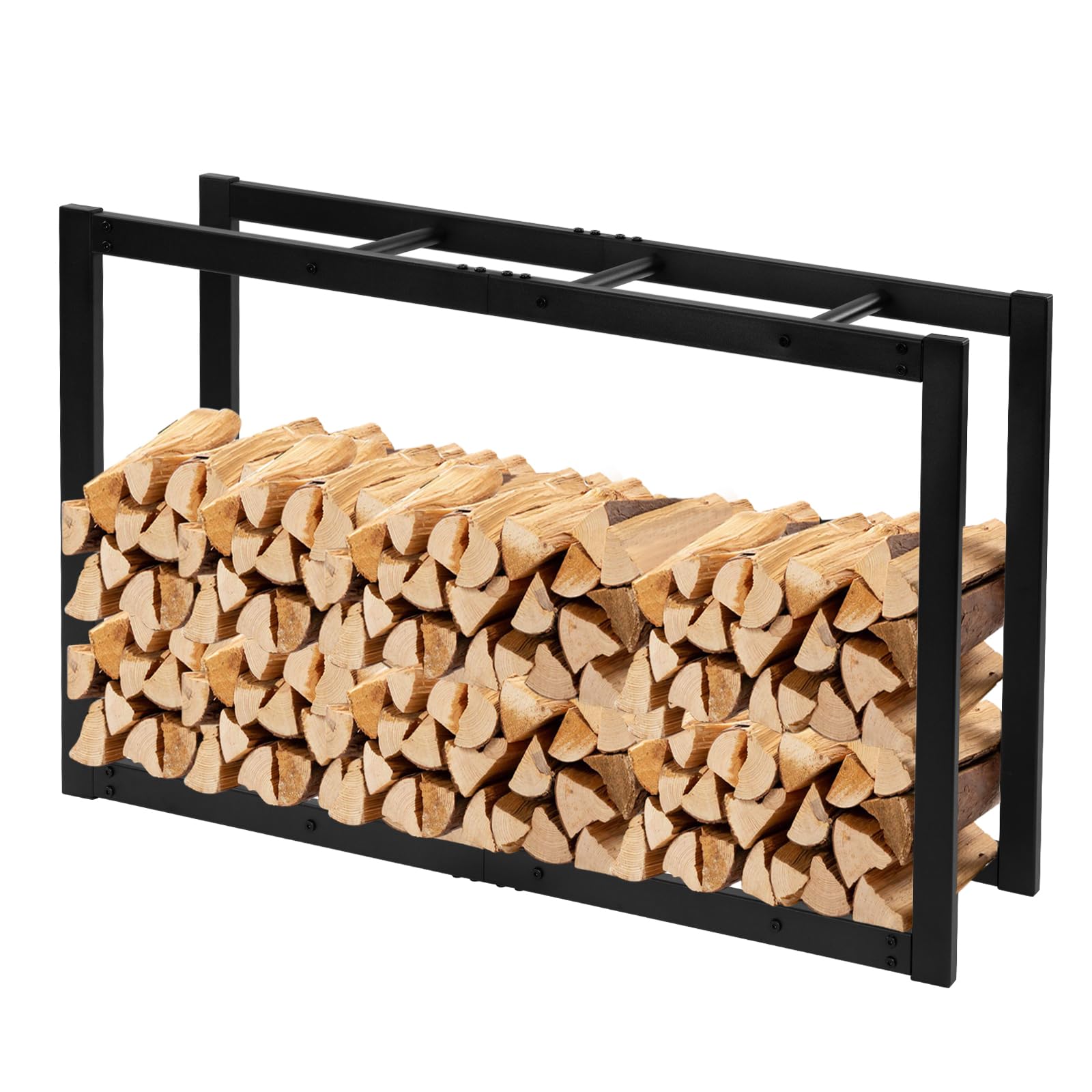Laneetal Soporte para Leña, 60x25x100 cm, Estante para Leña de Chimenea, Leñero Interior y Exterior de Metal, Estanteria de Almacenamiento de Madera, Negro