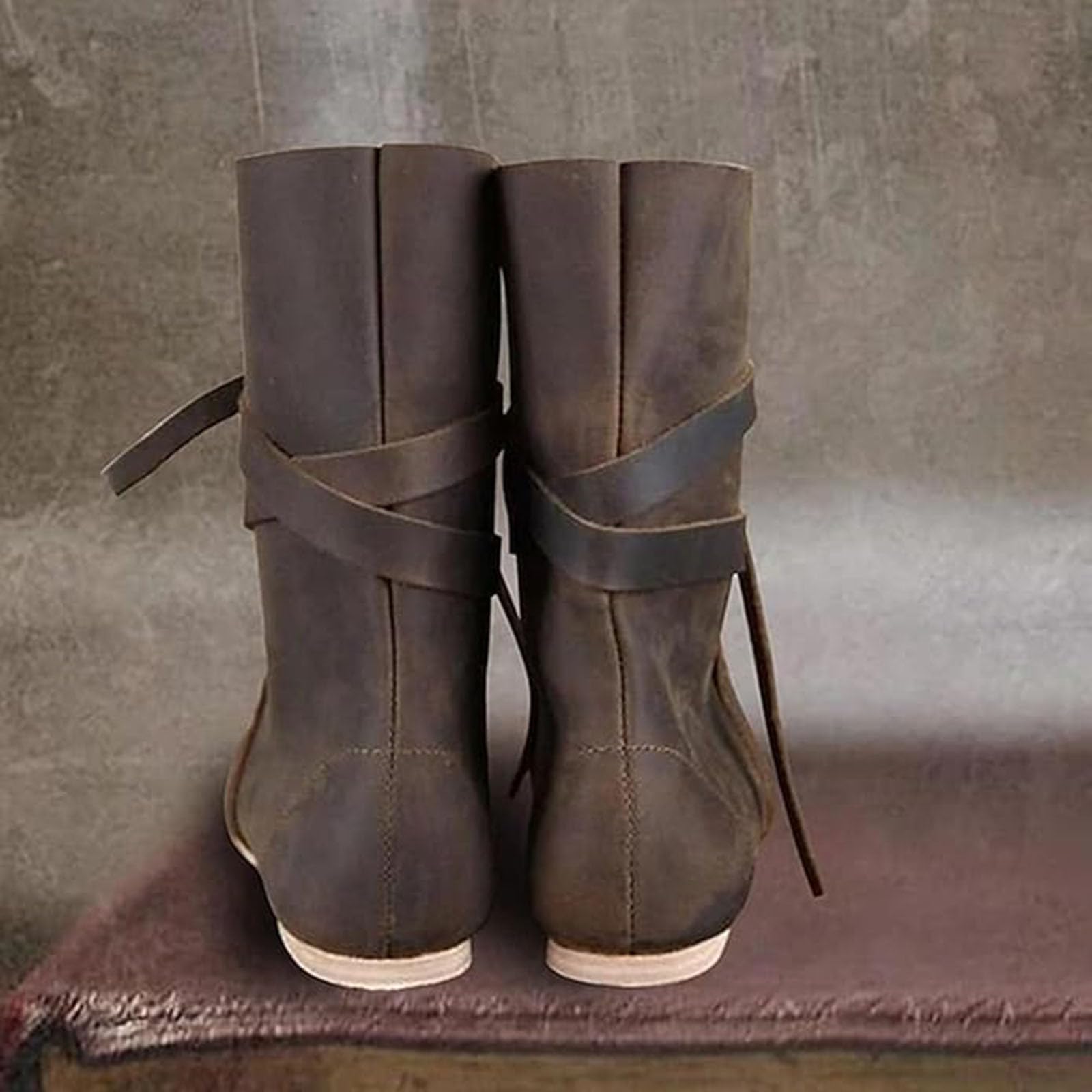 Mittelalter Schuhe Herren Damen, Mittelalter Kleidung Unisex, Renaissance-Schlupfstiefel Retro Cowboystiefel, PU-Leder Wikinger Stiefel, Ritter-Jäger-Stiefel Für Halloween Cosplay Kostüm