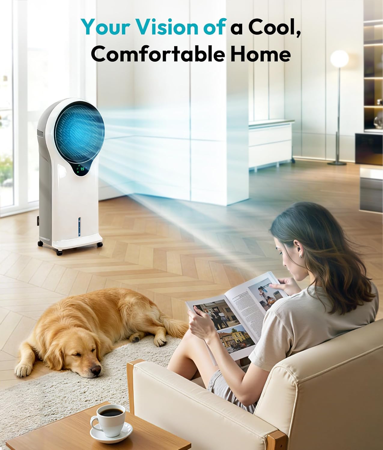 3-in-1 Evaporative Air Cooler, 35’’ Protable Swamp Cooler Indoor with 3 Modes&3 Speeds, 5.5L Water Tank Cold Air Cooler, 2 Ice Packs, Air Cooler for Room, Office with 360° Oscillation