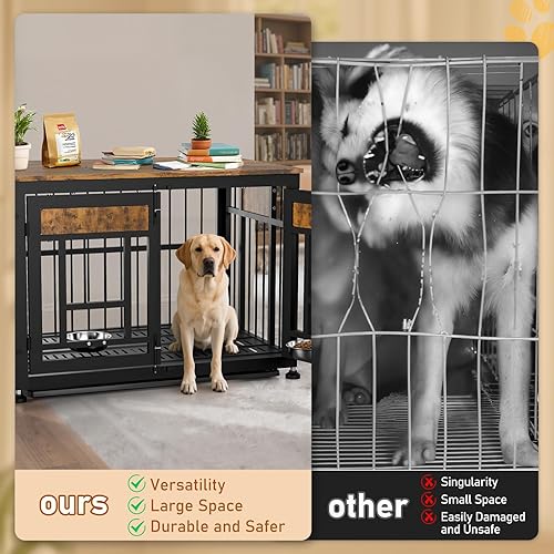 Miniatura 3 de Mueble de jaula de perro resistente de 48 pulgadas para perros grandes, mesa auxiliar decorativa para casa de mascotas, jaula de madera extra