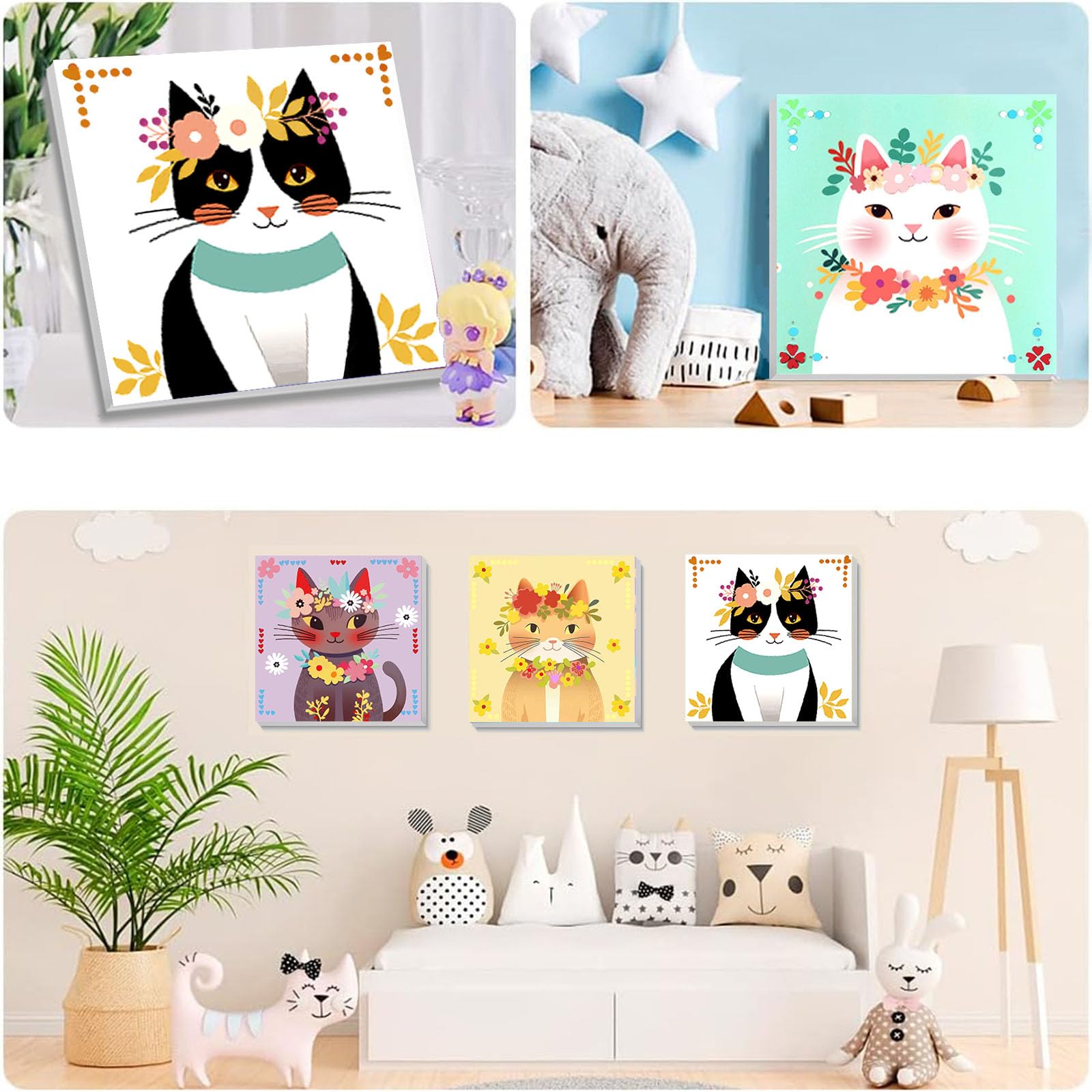 Pujeknm 4 Pack Cat Paint by Numbers for Children with Wooden Frame Animal Paint by Numbers Kids Ages 6-8-12 - Image 6