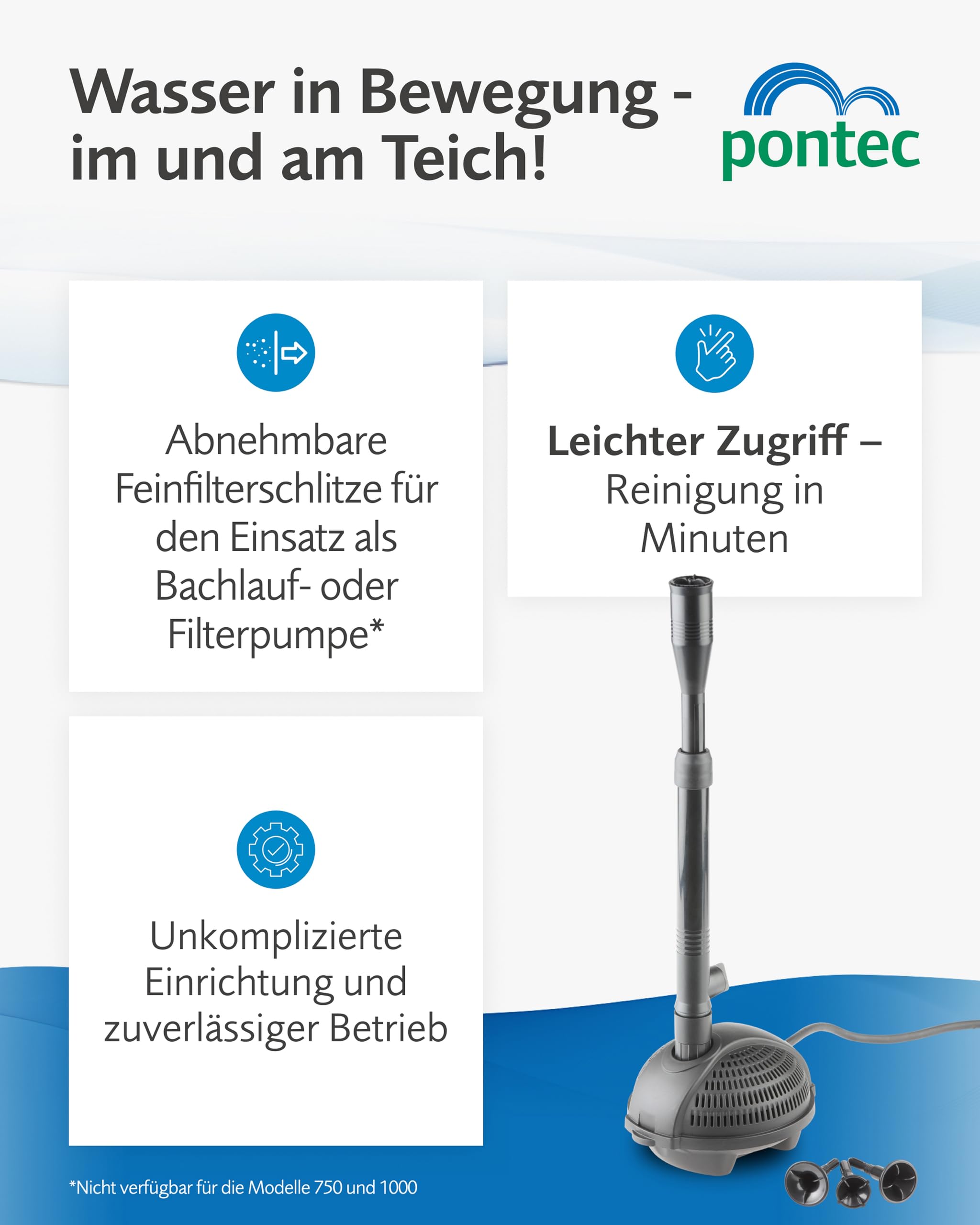 Pontec 56465 Wasserspielpumpe PondoVario Wasserspiel Teichpumpe Fontänenpumpe Gartenteich Zierbrunnen 750 l/h