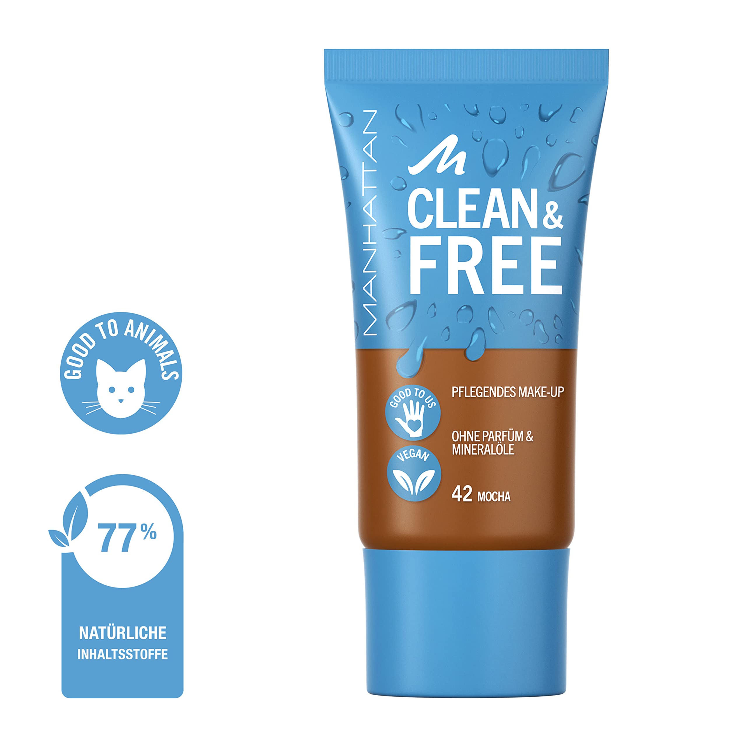 Manhattan Clean & Free Skin Tint Fb. 42 Mocha - Maquillaje hidratante, vegano, 30 ml