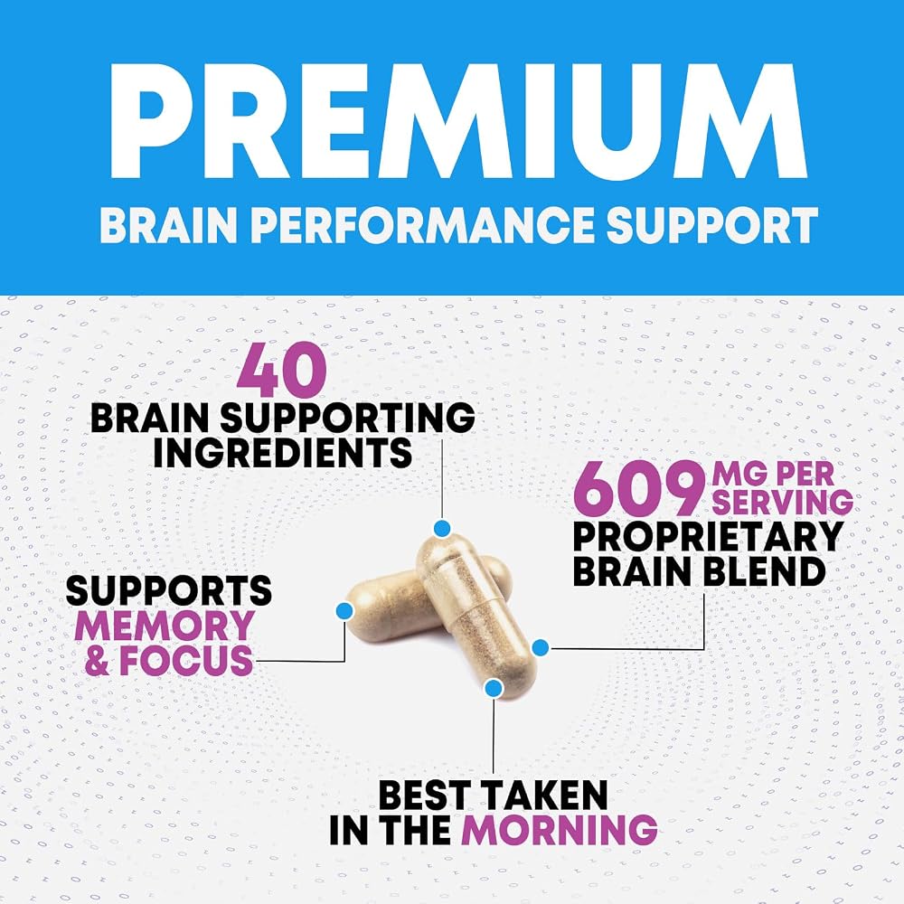 Brain Memory Supplement Pills - 3X Strength Nootropics for Concentration, Clarity & Focus Support - Brain Health Cognitive Vitamins with Bacopa, Phosphatidylserine & DMAE, Brain Booster - 60 Capsules