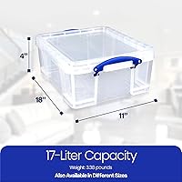 Vista 2 de Really Useful Box - Contenedores de plástico para almacenamiento de 17 litros con tapas de cierre y clip, transparentes