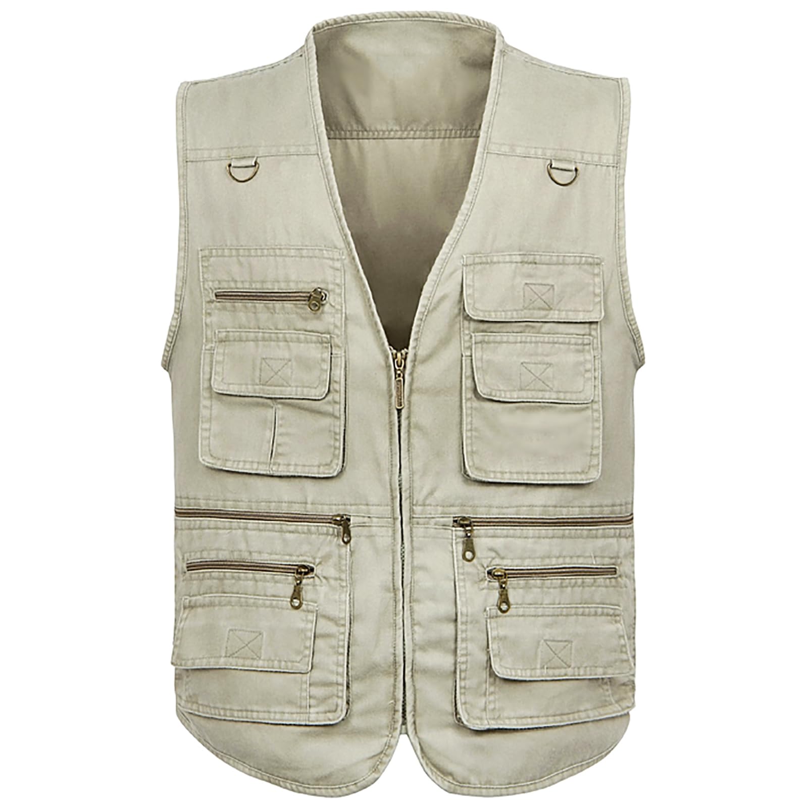 Giacca da Pesca Uomo Traspirante Multi Tasca Gilet Smanicato Caccia Respirabile(Size:XXL,Color:Beige)