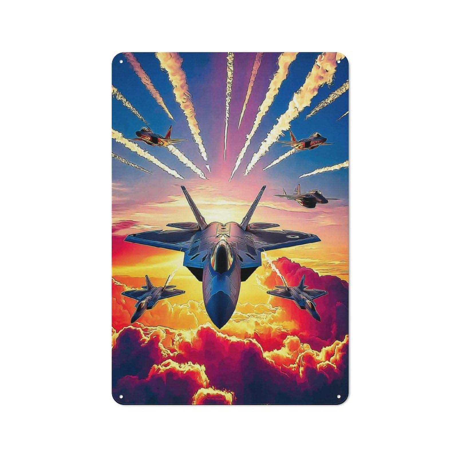 Junmoney Warplanes At Sunset Formation Retro Metal Wall Sign 30X20cm For Studio Or Craft Room, For Metal Sign Collectors, For Garage And Workshop Walls