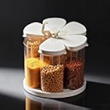 LivLab Mker 5-10 lbs Rice Dispenser - Rotating Cereal dispenser countertop for Pantry - Small Food Storage Containers with Lids, BPA-Free PET Grain Canister Sets 6 Grids, for Oats, Corn Flakes, flour