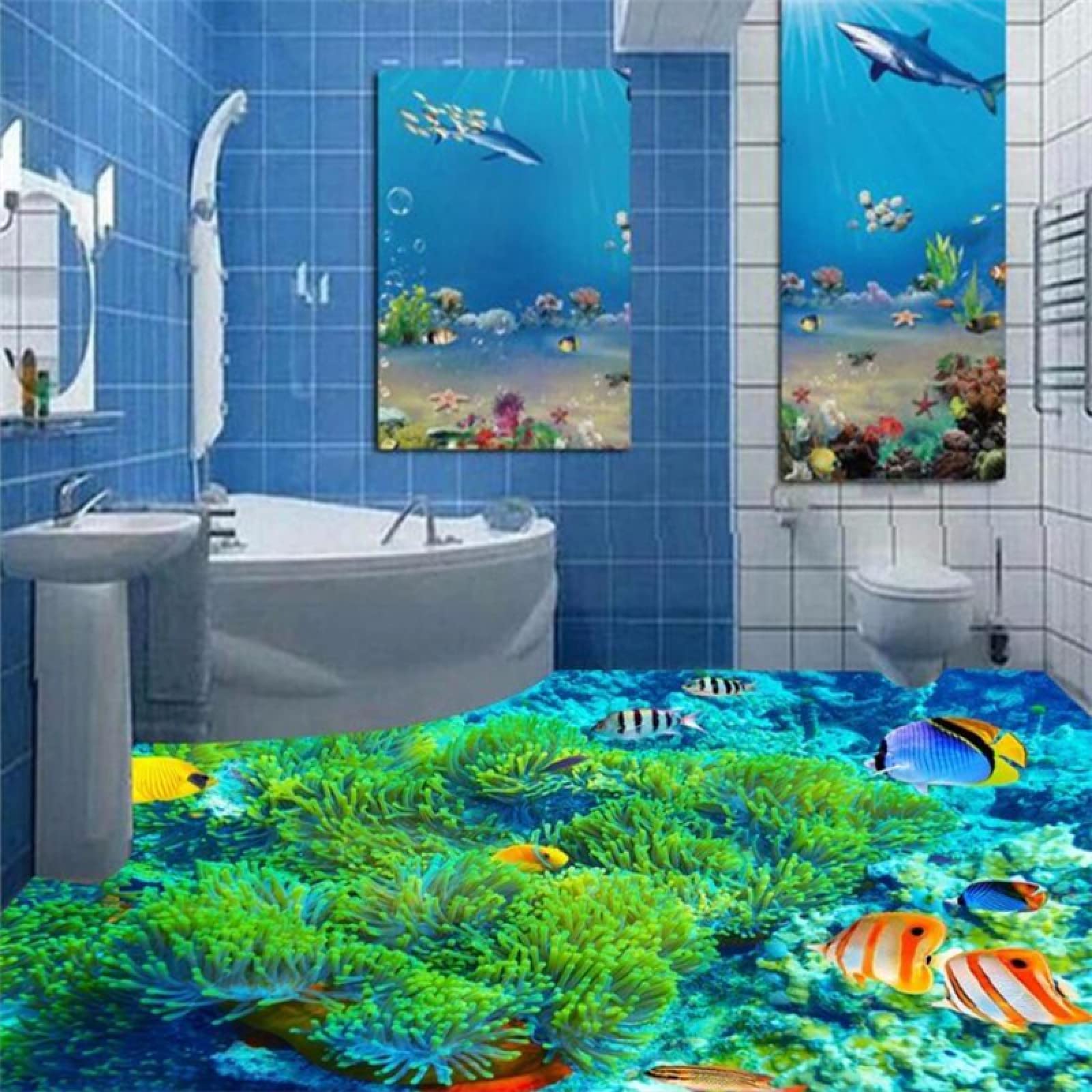 Affiche De Décoration De Sol Étanche Peinture De Sol Personnalisée 3D Papier Peint Corail Fond Marin Poisson Monde Sous-Marin 3D Carrelage 3D Peinture De Sol,200 * 140Cm