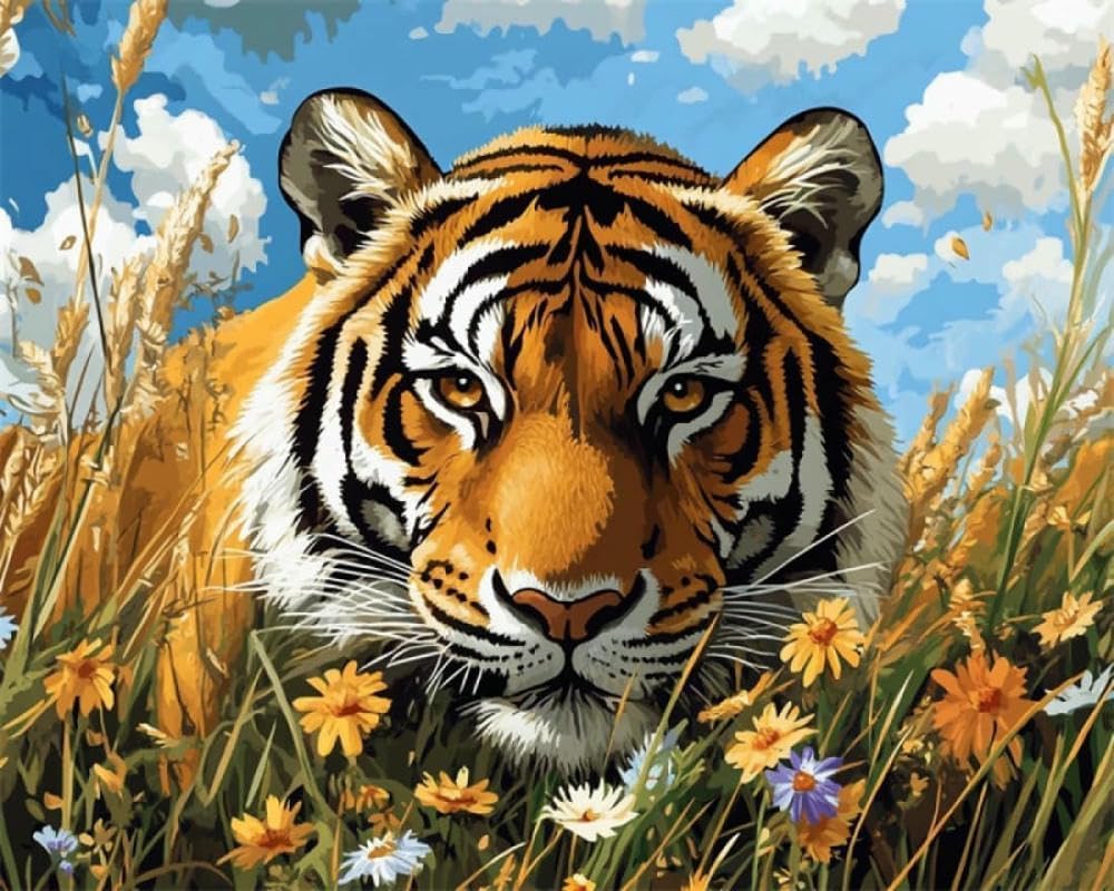 NAHUIGOOD Cross Stitch Kits 11 Count Stamped,Colorful Printed Easy Pattern Needlepoint Kits Embroidery Crafts for Adults Beginners Gift，Grassland Tiger11Ct50X70Cm