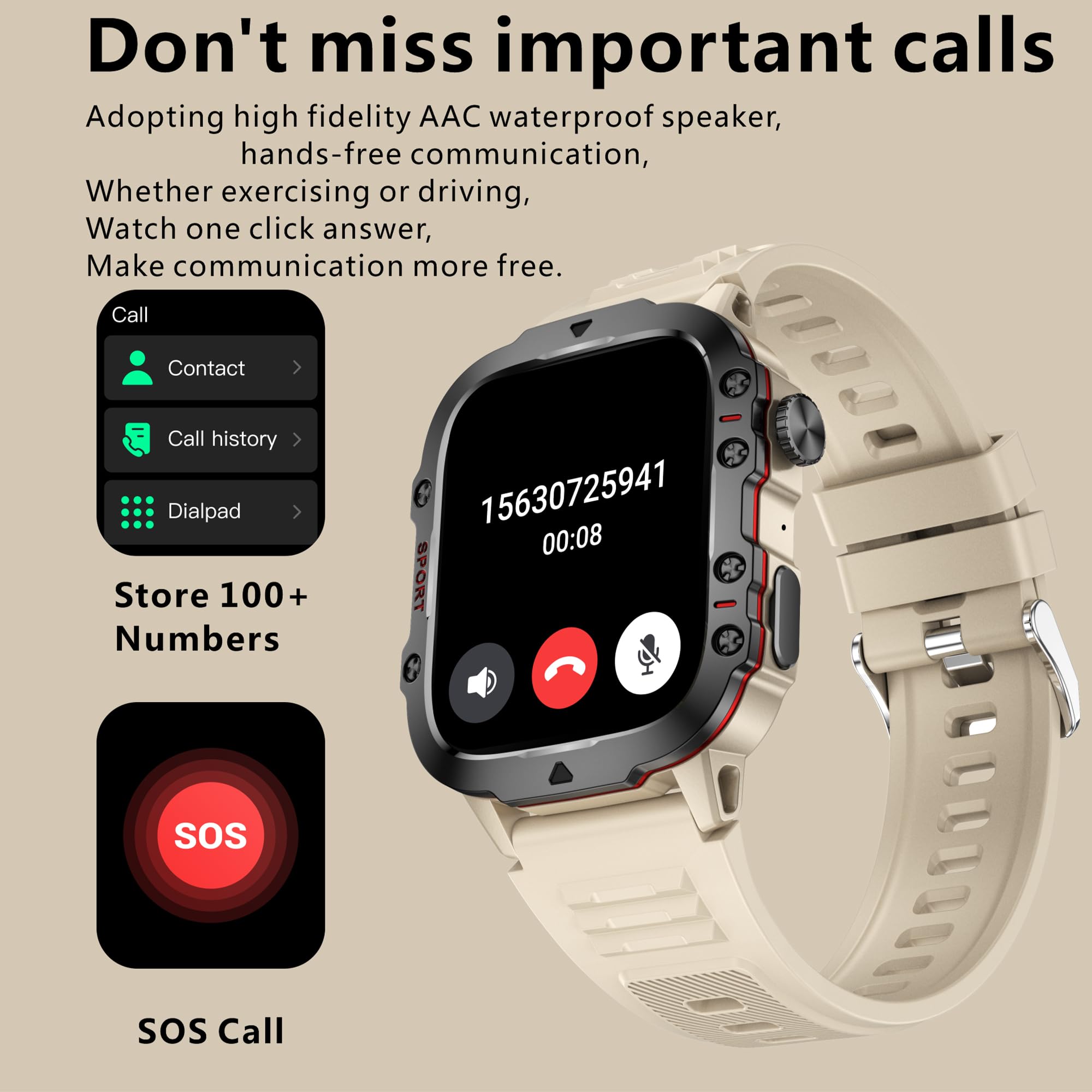 Reloj inteligente AMOLED de 1,96 pulgadas para hombre con función de teléfono, batería de 420 mAh, reloj deportivo con Bluetooth llamadas con monitor de sueño, podómetro, resistente al agua 5 ATM