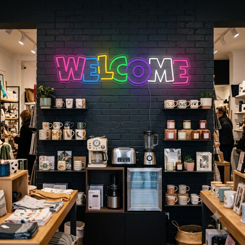 Letrero de Neón LED WELCOME Cartel Luminoso DecorativoAPROXIMADAMENTE 90CM CM ALIMENTADOR 12 V