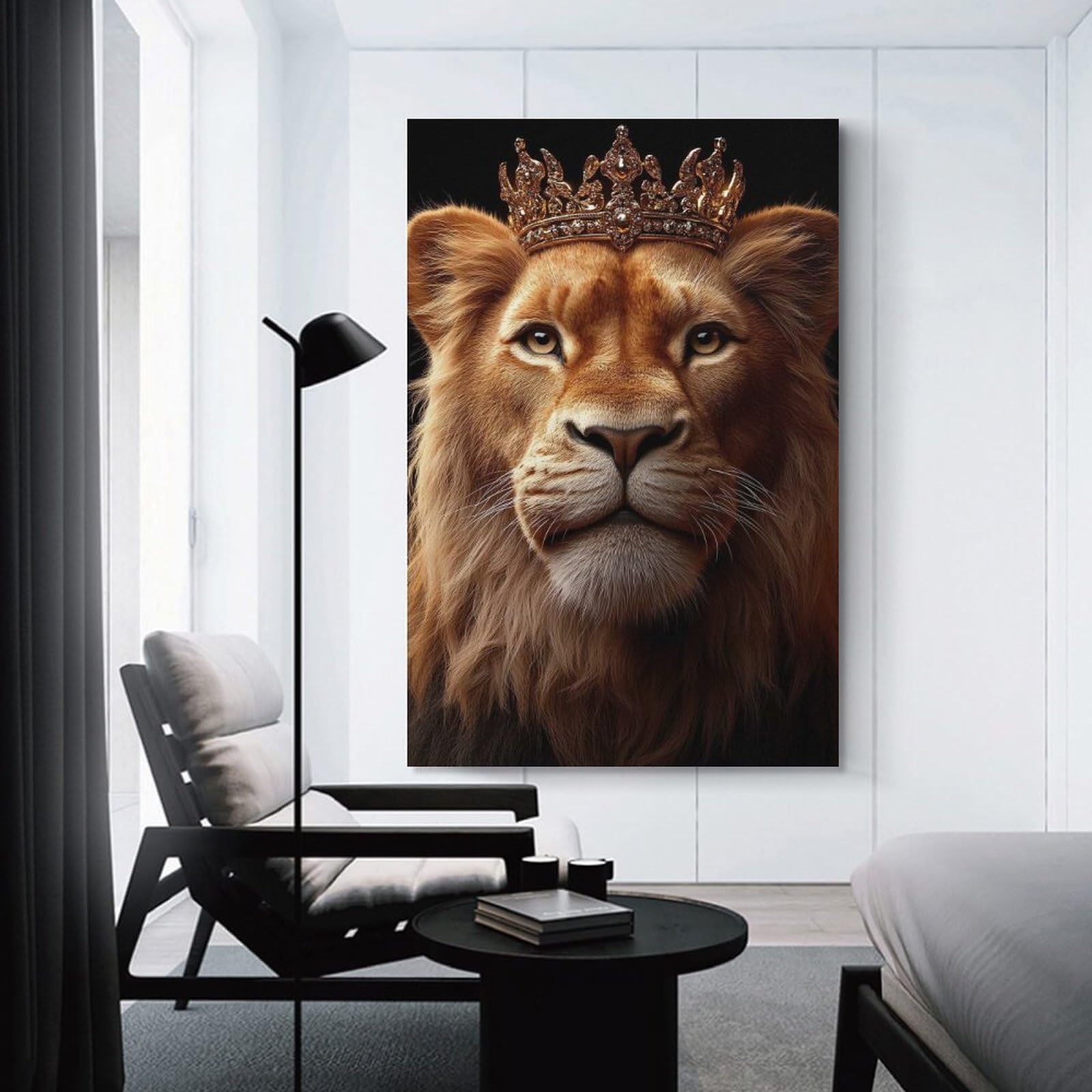 Junmoney Lion King with Golden Crown Canvas Wall Decor, 24x36inch(60x90cm), for Gallery Wall Decor And Room Displays, Wall Decor Suited to Curated Displays