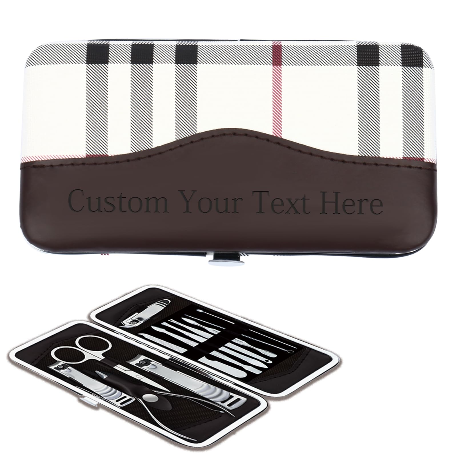 Personalized Custom Engraved Name Nail Clippers Manicure Set Pedicure Kit with Leather Bag-12 pcs