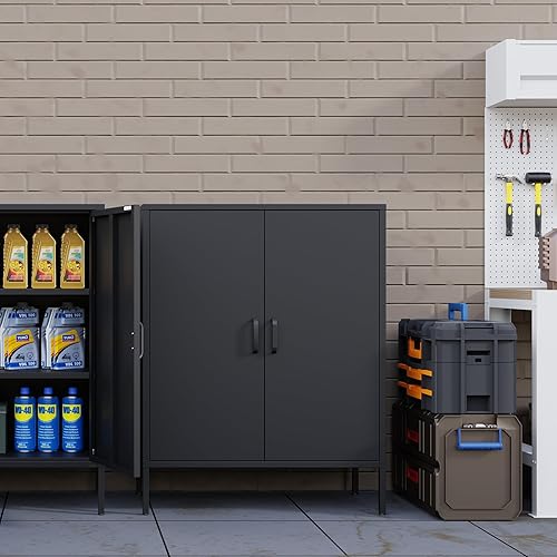 Miniatura 6 de Metal Storage Cabinet with Doors and Shelves,Multipurpose Storage Rack, 3-Tier Shelf,Metal Locker Style Accent Cabinet for Home Office,Living