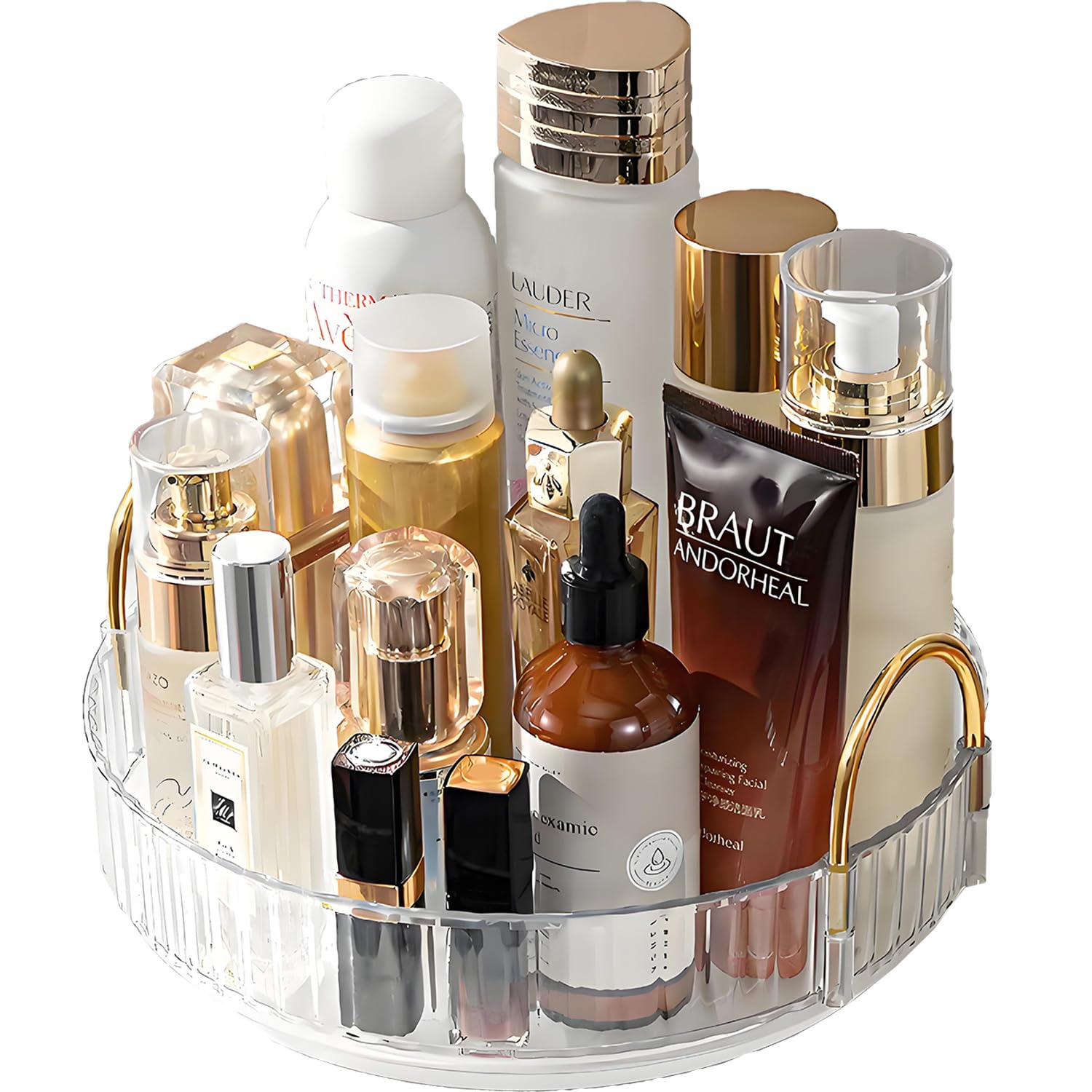 Make Up Kosmtik Organizer, 360° Drehbar Schminktisch Organizer, Multifunktion Schmink Aufbewahrungssystem Skincare für Dresser Schlafzimmer Badezimmer, 1 Schicht, Transparent