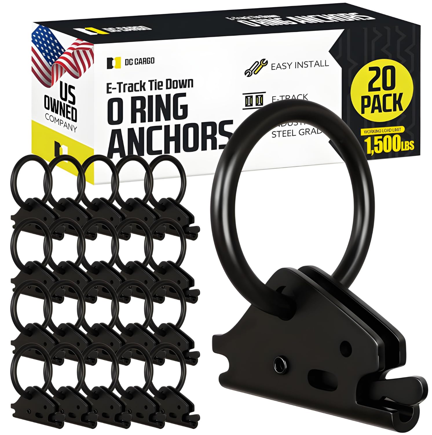 DC Cargo Mall Heavy-Duty Steel ETrack O Ring (Pack of 20) E Track Accessories E Track Rings Anchors for E Track Rail Tie-Down System to Secure in Enclosed/Flatbed Trailers, Trucks