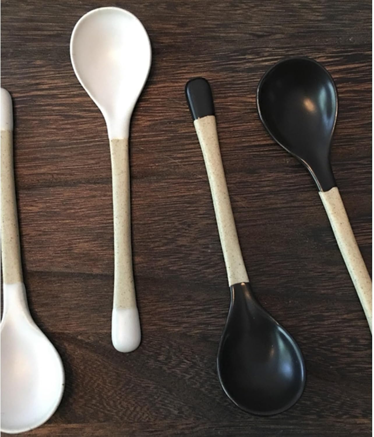 Soup Spoon Handmade Ceramic Spoon Cute Long Handle Coffee Spoon Mixing and Stirring Spoon Japanese Rough Ceramic Dessert Spoon, 2 Pieces Ice Cream Scoop (White 16.5cm)