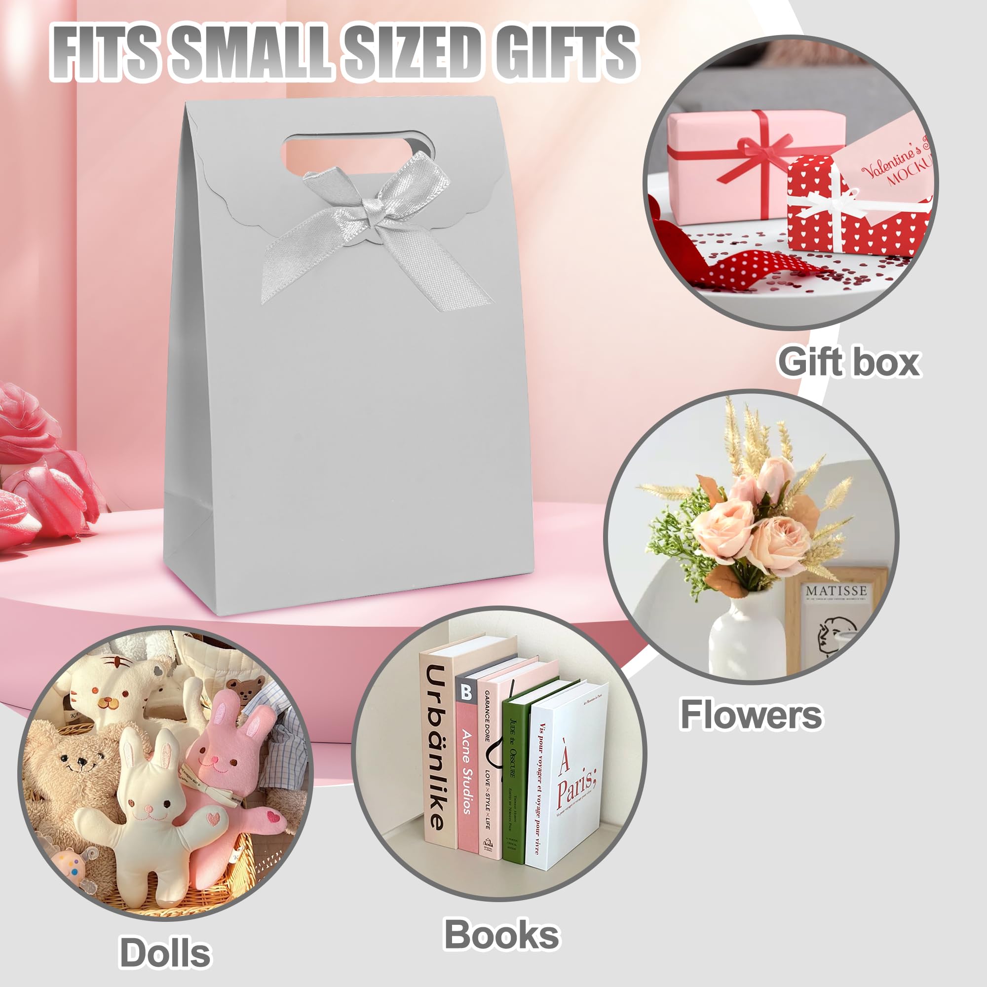 Patdefie Gift bags 4pcs Medium Size 7×4×10 inch Gift Bags with Handles For Party,Birthday,Favor,Weddings,Other Occasion (silver)