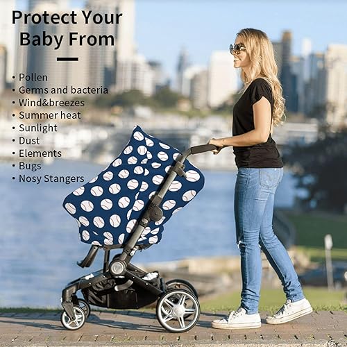 Miniatura 4 de Funda de asiento de coche de béisbol azul para bebé, fundas de lactancia materna, funda multiusos para asiento de automóvil, cubierta de cochecito,
