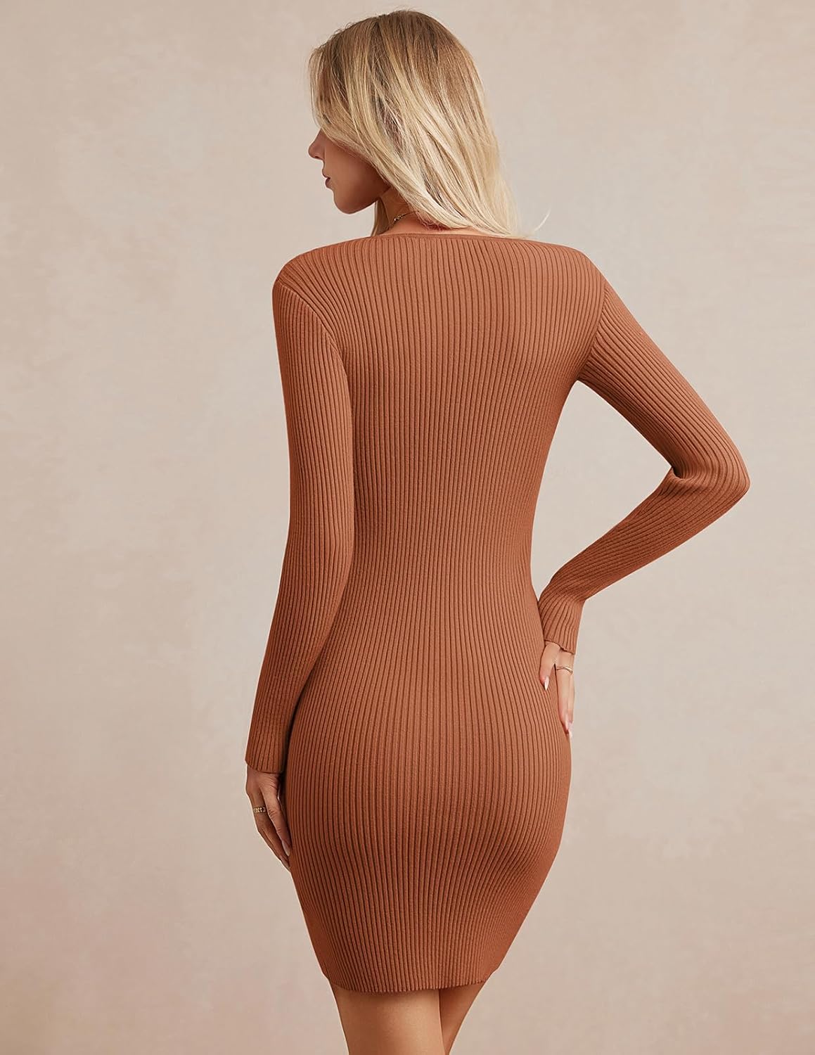 GRACE KARIN Women Midi Sweater Dresses 2026 Spring, Long Sleeve Knit Ribbed Bodycon, Button Up Casual Outfits Clothes - Image 5