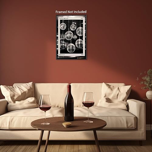 Miniatura 5 de Quendarlix Arte de pared de periódico de bola de discoteca de los años 70, pósteres vintage en blanco y negro, impresiones estéticas en lienzo retro