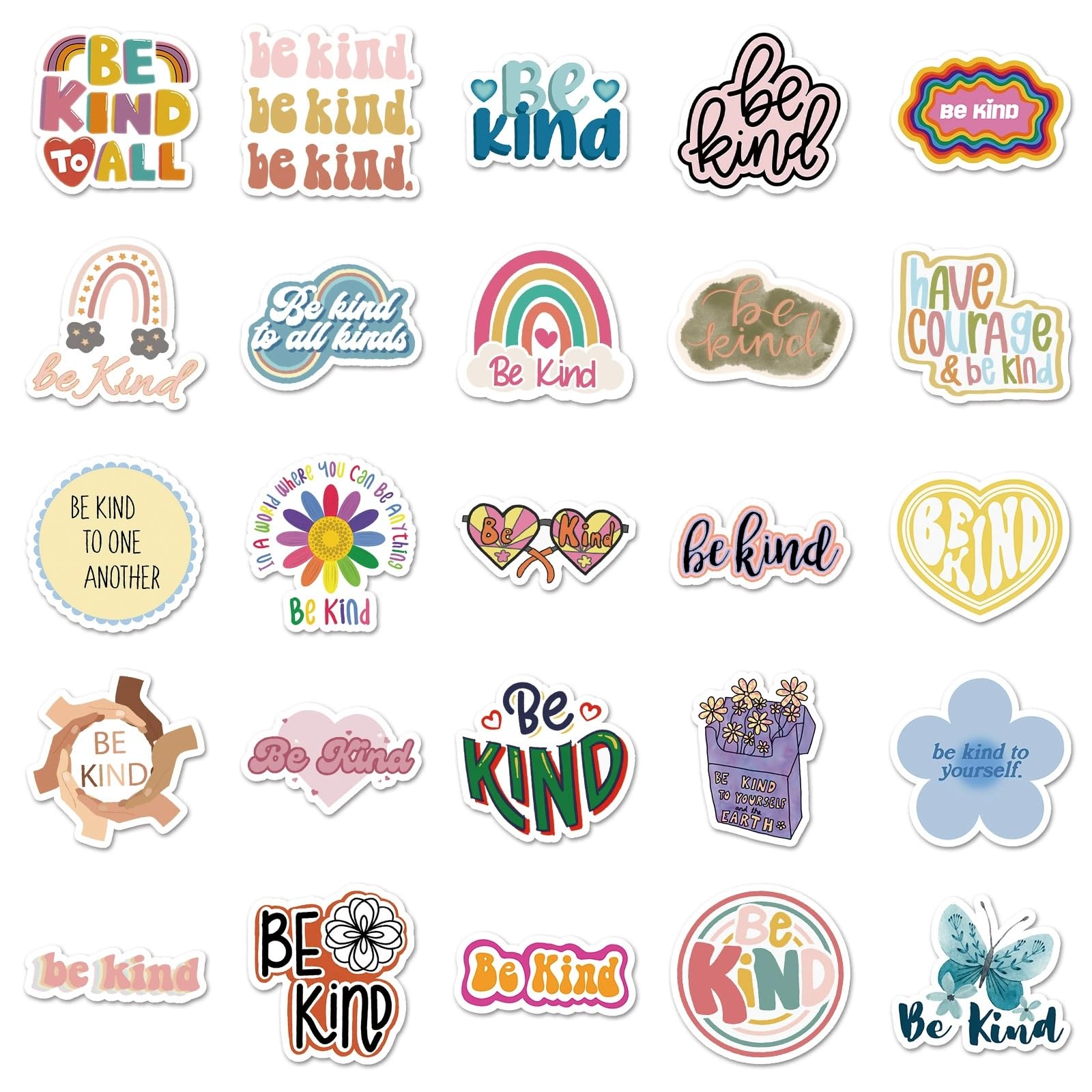 50 Pcs Be Kind Stickers for Water Bottle Waterproof Sticker for Laptop Skateboard Phone Car Decals for Teens Adults for Party Favors Supplies Decor (Friendly Stickers) - Image 2