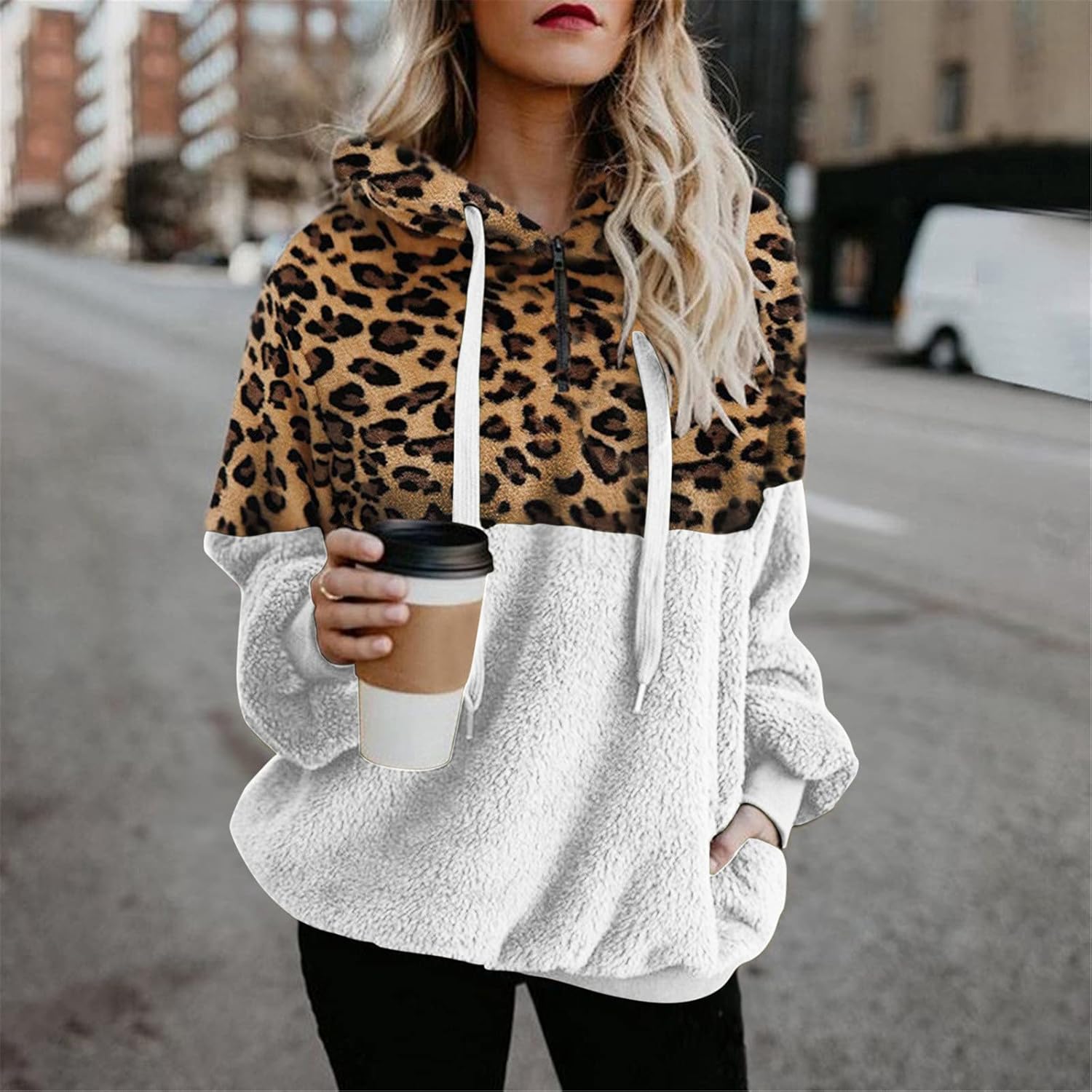 Vista 5 de Hoodies for Women Fluffy Zip Up Hoodies Long Sleeve Sweatshirt Tops Hood Winter Warm Jacket Shaggy Coats Overcoat