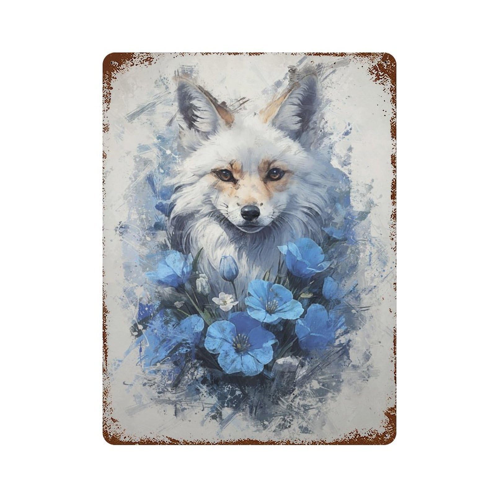 Blue Fox Rust Effect Tin Sign 15.7"x11.8", for Bistro, Counter And Cafe Decor, Shabby Chic Decor