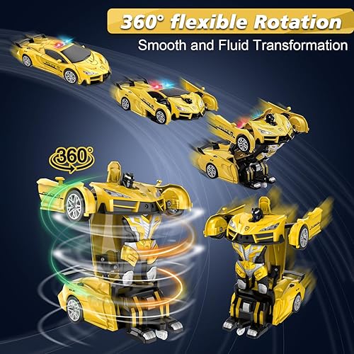 Miniatura 4 de Coche de control remoto, robot transformador de autos a control remoto, auto de policía transformable de 2.4Ghz con luz LED, deformación de un botón