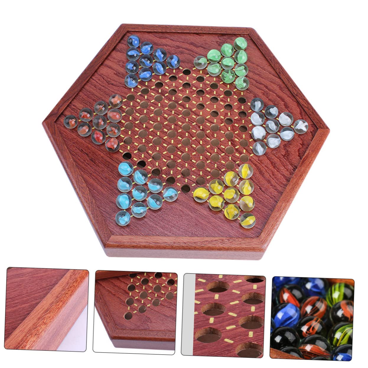 Jeu de Dames Bois Traditionnel avec Billes Jeu de Société Stratégique pour Garçon Fille et Adultes Joueurs Cadeau Ludique Familial
