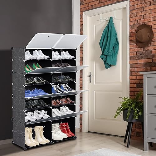 Miniatura 8 de Zapatero portátil de 7 niveles, organizador de 28 pares de estantes de torre de almacenamiento extensible para tacones, botas, zapatillas para