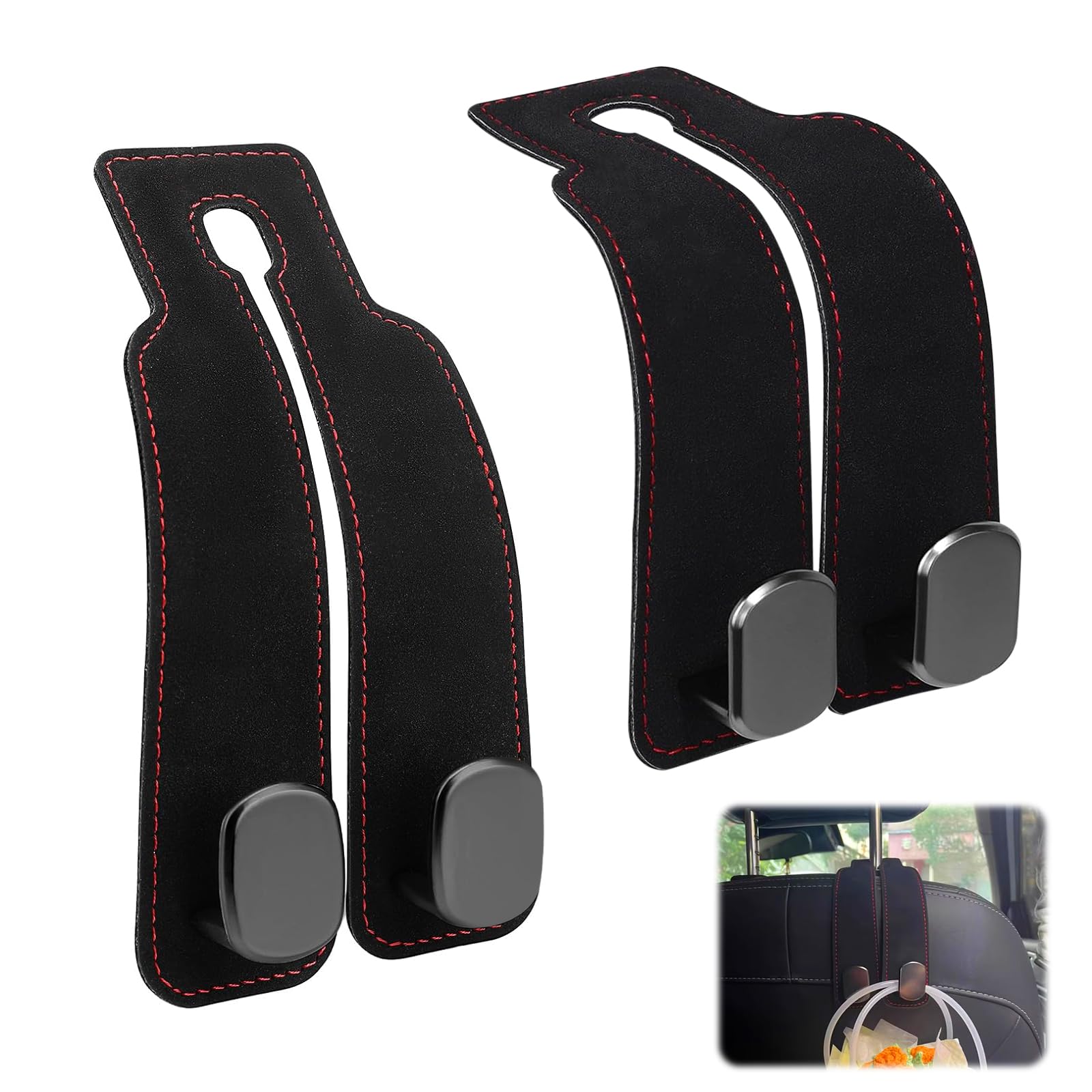 TENTHPEO 2 Stück Autositz Doppelhaken Rückenhaken, Leder Kopfstützenhalterung, Autos Zubehör Innenraum, Taschenhaken für die Kopfstütze des Autos für Handtaschen Regenschirme Taschen
