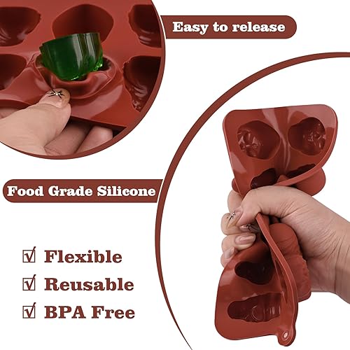 Miniatura 4 de Actvty Moldes de chocolate con calavera, moldes de caramelo de chocolate de Halloween, 2 paquetes de 10 moldes de silicona con 5 diseños diferentes