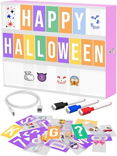 Caja de luz de cine morado con 312 letras, emojis y 3 marcadores, caja de luz LED para el hogar y decoración de dormitorio morado para niñas,