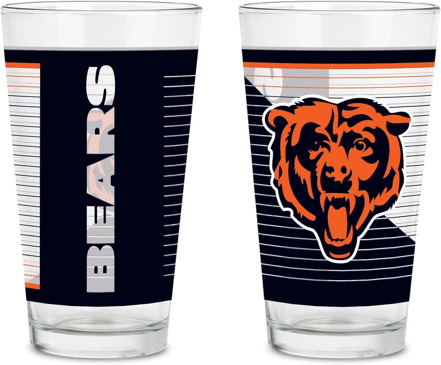 Rico Industries NFL Football Main 16 oz Pint Glasses with Digitally Printed Logo, Practical Set of 2 Classic Drinking Glasses, Dishwasher Safe | NFL Football, Main, Practical Set of 2, Dishwasher Safe