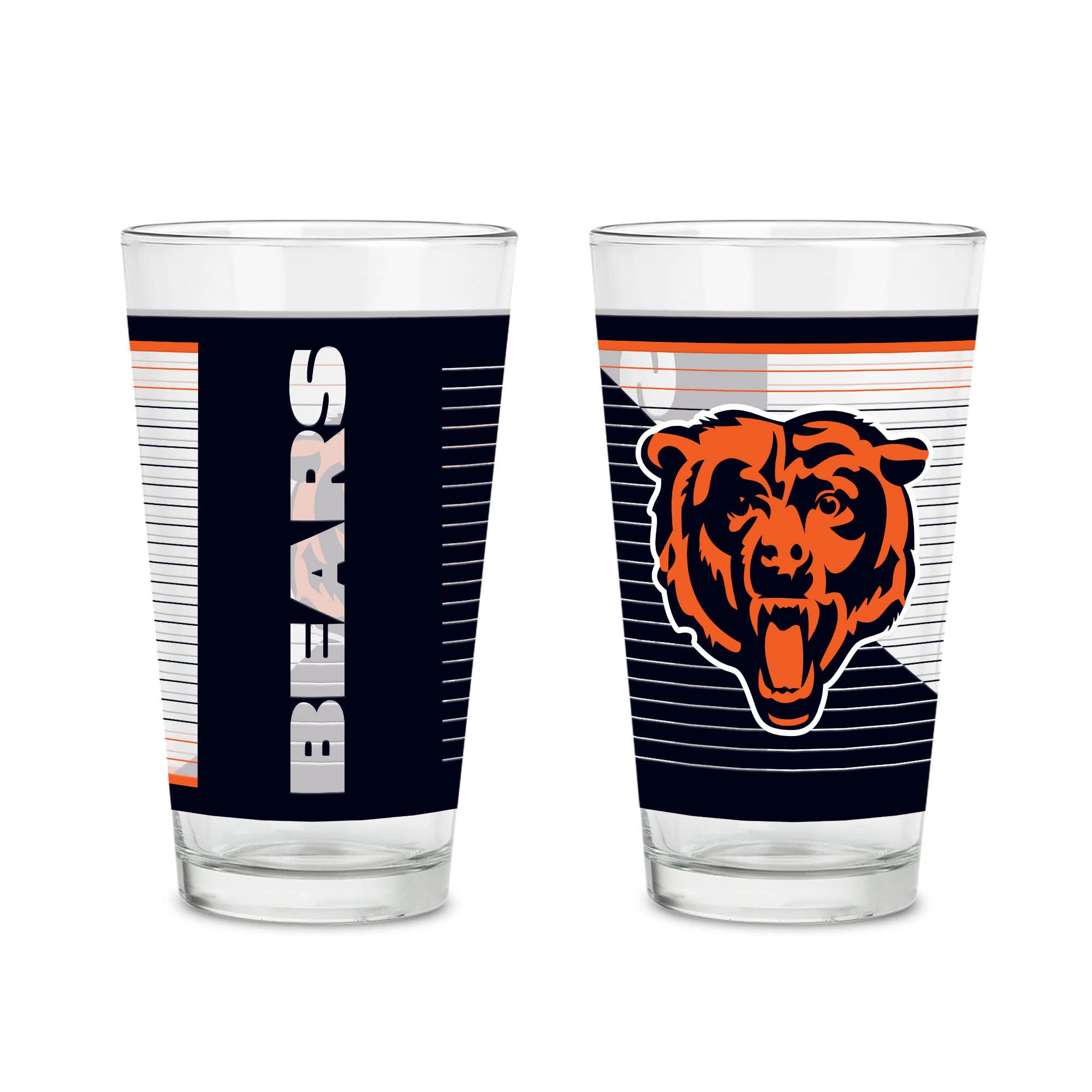 Rico Industries NFL Football Chicago Bears 16 oz Pint Glasses with Digitally Printed Logo, Practical Set of 2 Classic Drinking Glasses, for Fans, Dishwasher Safe