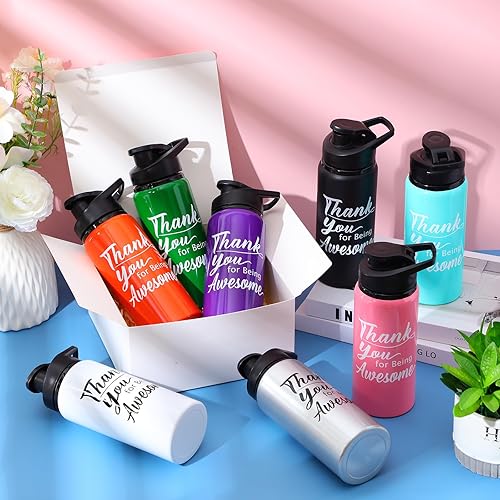 Miniatura 5 de Mumufy 24 botellas de agua de agradecimiento a granel de 20 onzas, reutilizables, de aluminio, a prueba de fugas, botella de agua deportiva con tapa