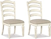 Signature Design by Ashley Realyn Upholstered Dining Chairs Set of 2, Antique White Farmhouse Ladderback