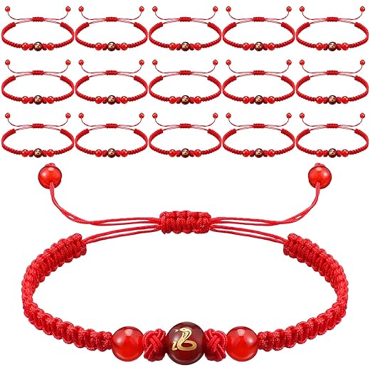 15 Pcs 2025 Chinese New Year of Snake Red String Bracelet,Adjustable Red String Charm Bracelet,New Year of Snake Bracelets,Lucky Chinese Zodiac Animal Charm Braided Rope Corded Bracelets Jewelry Gifts for Women Men