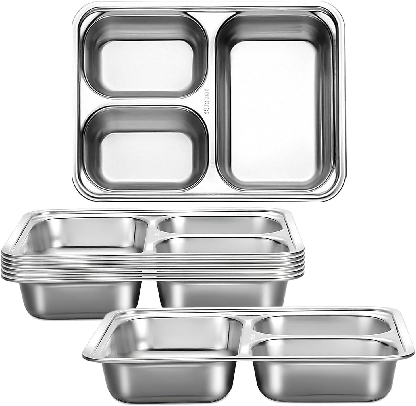 Stainless Steel Plate, 8 Pack Stainless Steel Divided Plates Stainless Plates, Rectangular Portion Control Plates Metal Food Tray For Dinner, Camping, Food Portion Control