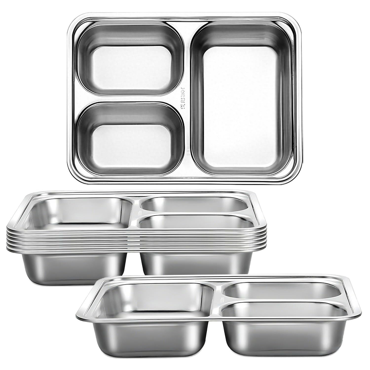 Lot de 8 assiettes divisées en acier inoxydable - Plaques rectangulaires de contrôle des portions - Plateau alimentaire en métal pour dîner, camping, contrôle des portions alimentaires