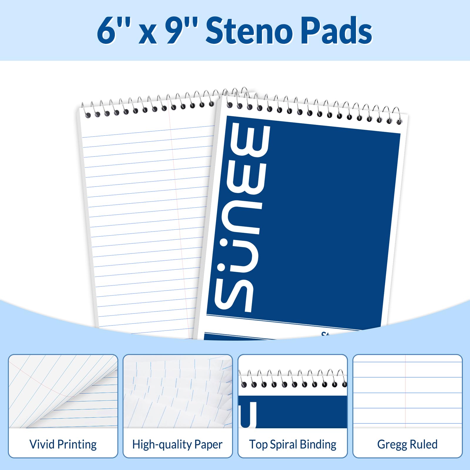 SUNEE Confezione da 10 blocchi Steno da 15,2 x 22,5 cm, 60 fogli, quaderno a spirale da 15 x 22 cm, carta bianca, per prendere appunti con quaderno a spirale superiore, per scuola, università
