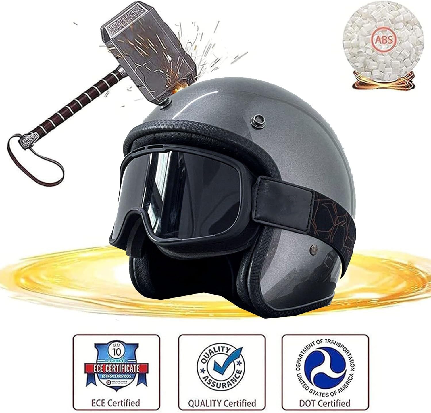 Casque Jet Ouvert Moto Homologués ECEDOT Demi Casque À Face Ouverte Vintage avec Lunettes Casques Bols Protection Multicouche pour Hommes Femmes Boucle À Dégagement Rapide