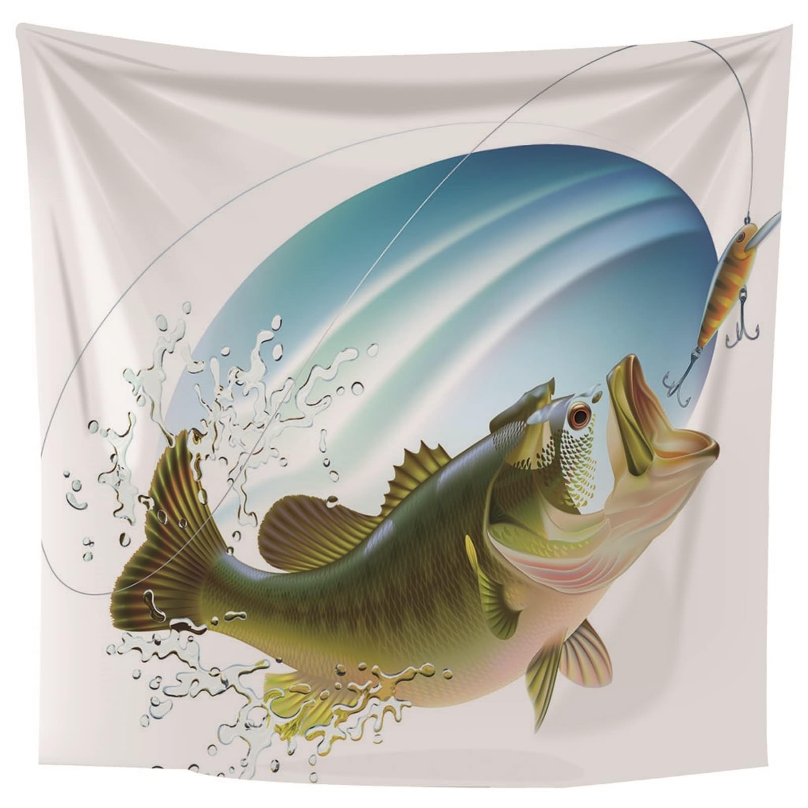 Lieson Arazzo Decorativo, Arazzi da Parete Indiano 260x240CM Pesca Tappeto Muro Camera da Appendere Alla Parete Per Decorazione Della Casa, Bianco Verde