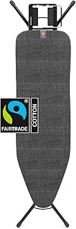 Brabantia - Ironing Board B With Steam Iron Rest Adjustable in Height Non-Slip Rubber Feet Cotton Cover Foam Layer Foldable Denim Black 124x38 cm Size (124 x 38 cm) 134302